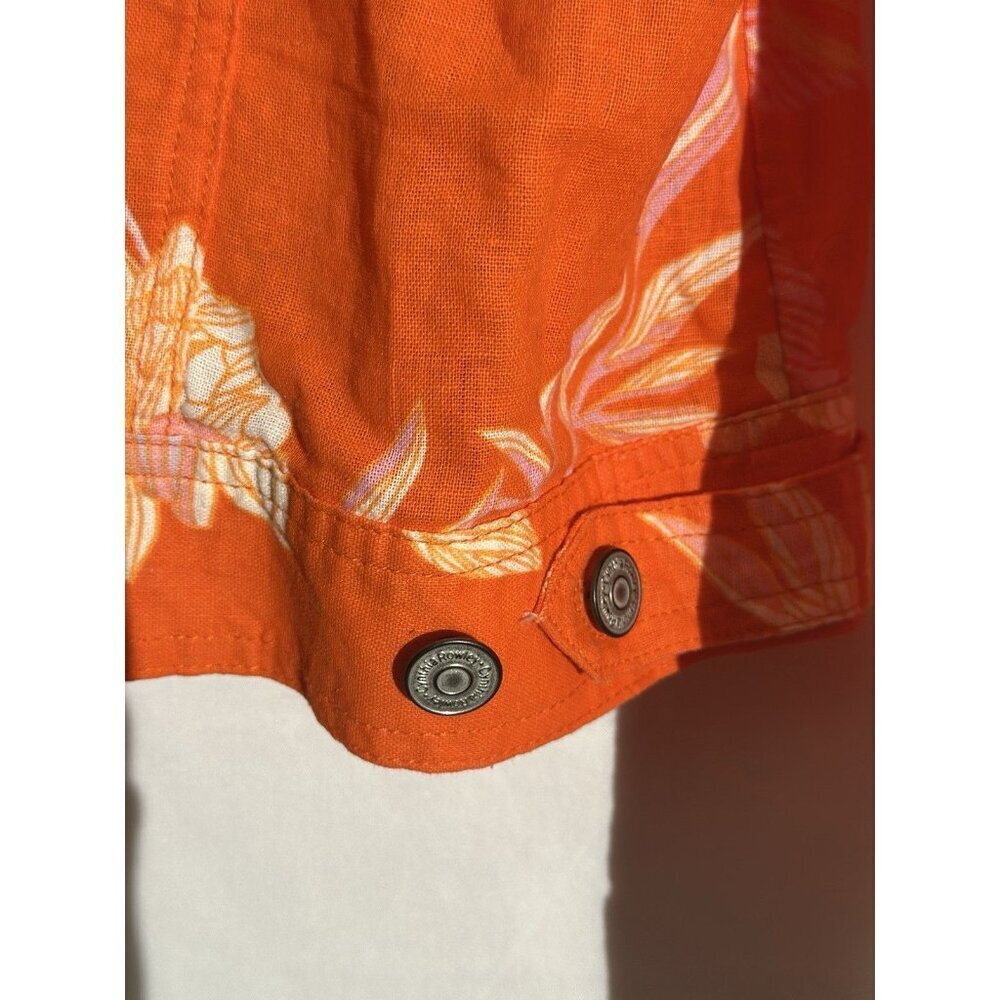 Cynthia Rowley Orange Floral 100% Linen Jacket Sz M Colorful Lightweight Pockets - Picture 10 of 10